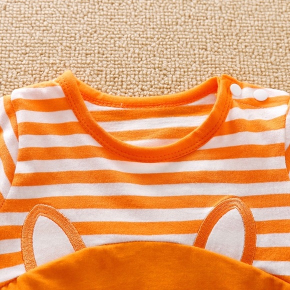 PatPat 100% Cotton Fox Stripe Print Short-sleeve Orange Baby Romper.Color:Orange - Picture 5 of 11